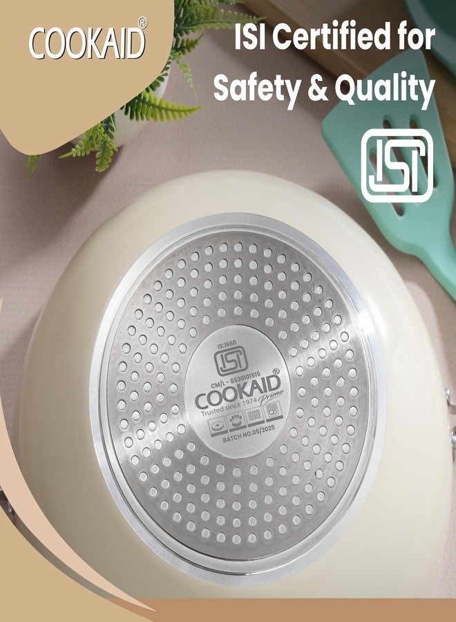 Cookaid Velora Series Cook & Serve Set with Lid | Ceramic Non Stick Cookware Set 7 Pcs (7, Cream) - Image 5